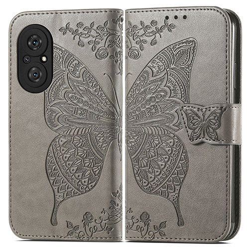 Leather Case Stands Butterfly Flip Cover Holder for Huawei Honor 50 SE 5G Gray