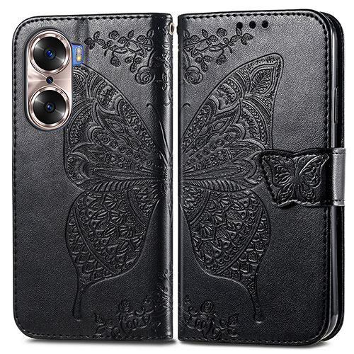 Leather Case Stands Butterfly Flip Cover Holder for Huawei Honor 60 Pro 5G Black