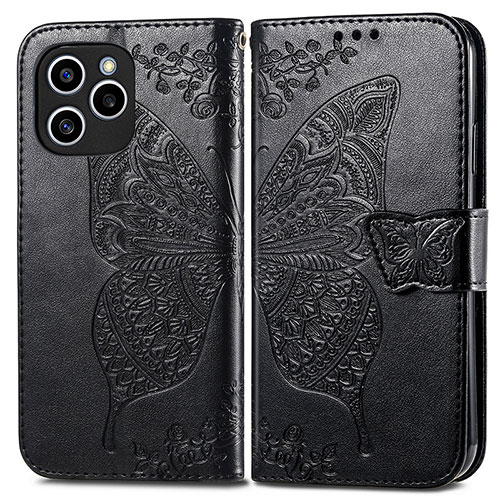 Leather Case Stands Butterfly Flip Cover Holder for Huawei Honor 60 SE 5G Black