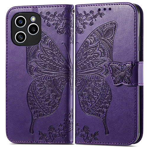 Leather Case Stands Butterfly Flip Cover Holder for Huawei Honor 60 SE 5G Purple