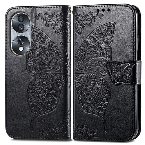 Leather Case Stands Butterfly Flip Cover Holder for Huawei Honor 70 5G Black