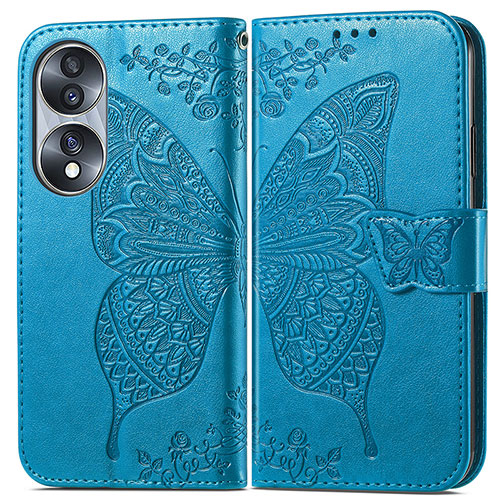 Leather Case Stands Butterfly Flip Cover Holder for Huawei Honor 70 5G Blue