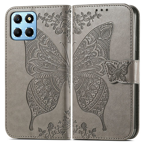 Leather Case Stands Butterfly Flip Cover Holder for Huawei Honor 70 Lite 5G Gray