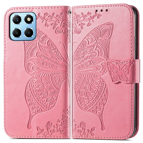 Leather Case Stands Butterfly Flip Cover Holder for Huawei Honor 70 Lite 5G Hot Pink