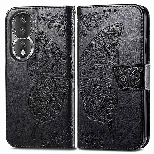 Leather Case Stands Butterfly Flip Cover Holder for Huawei Honor 80 5G Black