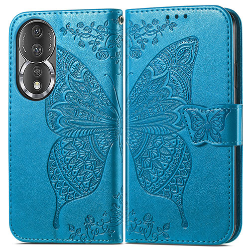 Leather Case Stands Butterfly Flip Cover Holder for Huawei Honor 80 5G Blue