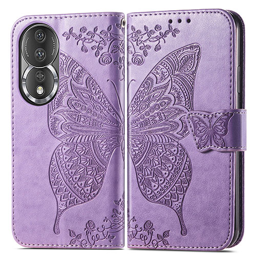 Leather Case Stands Butterfly Flip Cover Holder for Huawei Honor 80 5G Clove Purple