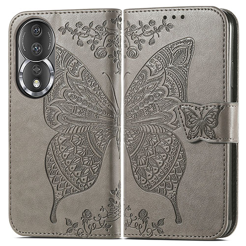 Leather Case Stands Butterfly Flip Cover Holder for Huawei Honor 80 5G Gray