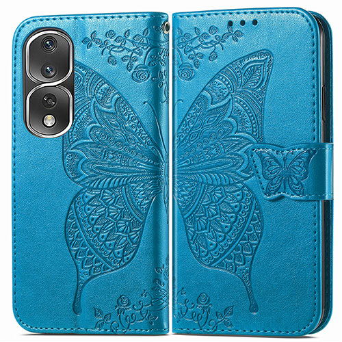 Leather Case Stands Butterfly Flip Cover Holder for Huawei Honor 80 Pro 5G Blue