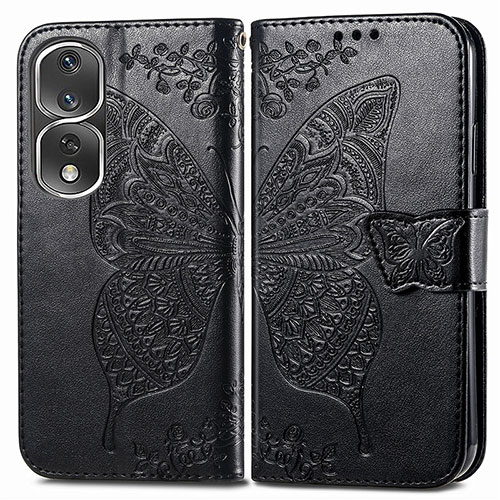 Leather Case Stands Butterfly Flip Cover Holder for Huawei Honor 80 Pro Flat 5G Black