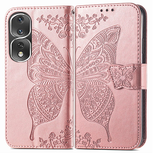 Leather Case Stands Butterfly Flip Cover Holder for Huawei Honor 80 Pro Flat 5G Rose Gold