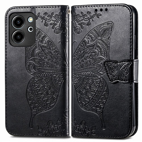 Leather Case Stands Butterfly Flip Cover Holder for Huawei Honor 80 SE 5G Black