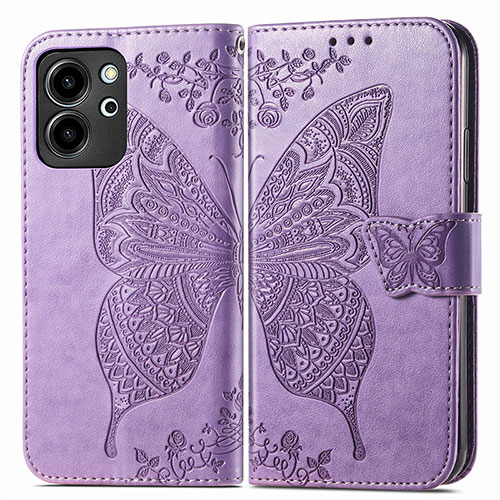 Leather Case Stands Butterfly Flip Cover Holder for Huawei Honor 80 SE 5G Clove Purple