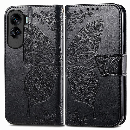 Leather Case Stands Butterfly Flip Cover Holder for Huawei Honor 90 Lite 5G Black