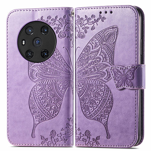 Leather Case Stands Butterfly Flip Cover Holder for Huawei Honor Magic3 5G Clove Purple