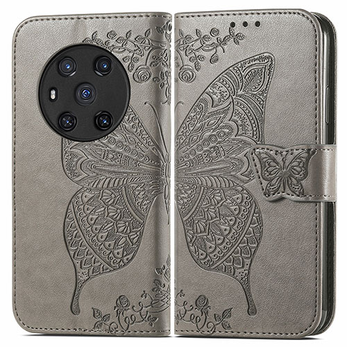 Leather Case Stands Butterfly Flip Cover Holder for Huawei Honor Magic3 5G Gray