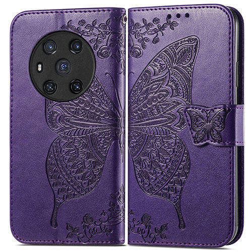 Leather Case Stands Butterfly Flip Cover Holder for Huawei Honor Magic3 5G Purple