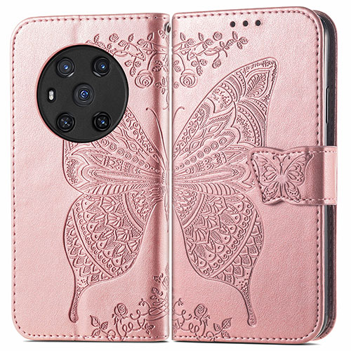 Leather Case Stands Butterfly Flip Cover Holder for Huawei Honor Magic3 5G Rose Gold