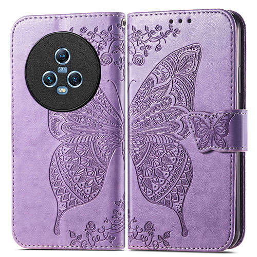 Leather Case Stands Butterfly Flip Cover Holder for Huawei Honor Magic5 5G Clove Purple