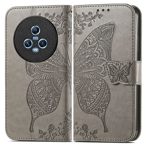 Leather Case Stands Butterfly Flip Cover Holder for Huawei Honor Magic5 5G Gray