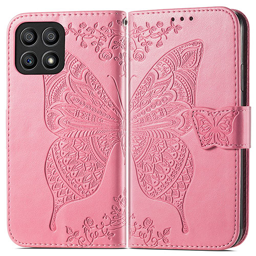 Leather Case Stands Butterfly Flip Cover Holder for Huawei Honor X30i Hot Pink