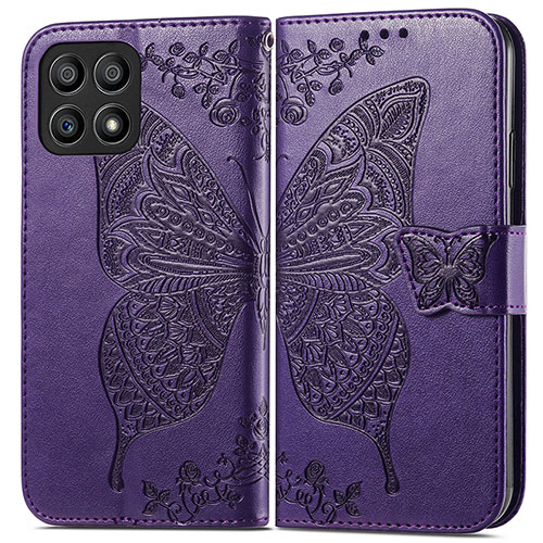 Leather Case Stands Butterfly Flip Cover Holder for Huawei Honor X30i Purple