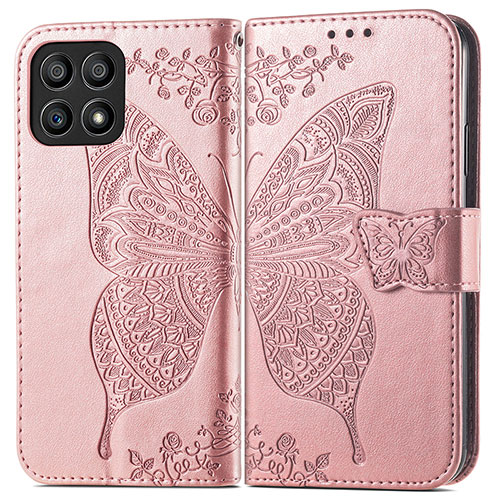 Leather Case Stands Butterfly Flip Cover Holder for Huawei Honor X30i Rose Gold