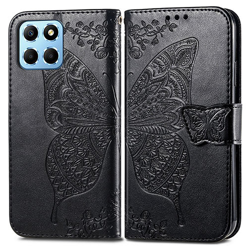 Leather Case Stands Butterfly Flip Cover Holder for Huawei Honor X6 5G Black