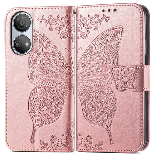 Leather Case Stands Butterfly Flip Cover Holder for Huawei Honor X7 Rose Gold