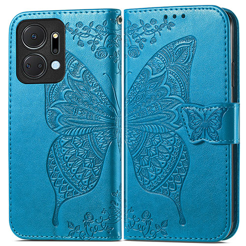 Leather Case Stands Butterfly Flip Cover Holder for Huawei Honor X7a Blue