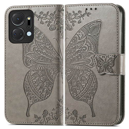 Leather Case Stands Butterfly Flip Cover Holder for Huawei Honor X7a Gray