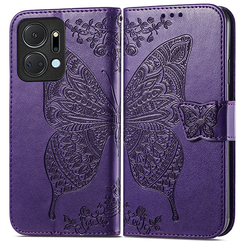 Leather Case Stands Butterfly Flip Cover Holder for Huawei Honor X7a Purple