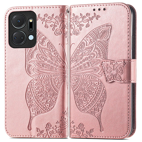 Leather Case Stands Butterfly Flip Cover Holder for Huawei Honor X7a Rose Gold