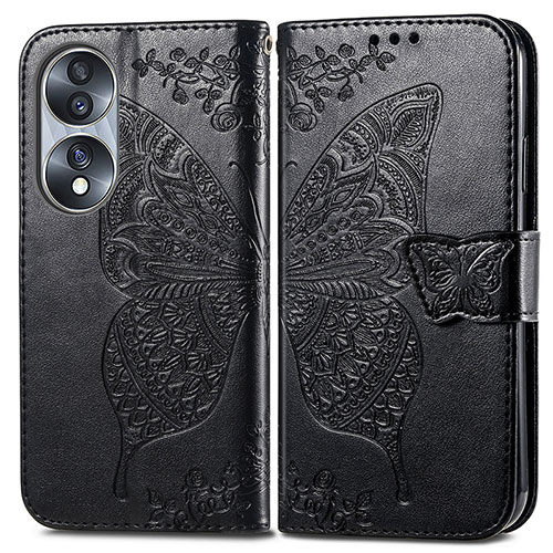 Leather Case Stands Butterfly Flip Cover Holder for Huawei Honor X7b Black