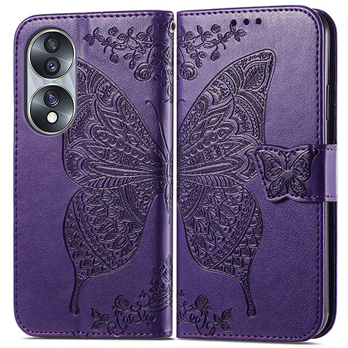 Leather Case Stands Butterfly Flip Cover Holder for Huawei Honor X7b Purple