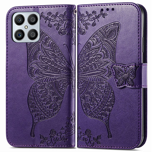 Leather Case Stands Butterfly Flip Cover Holder for Huawei Honor X8 4G Purple