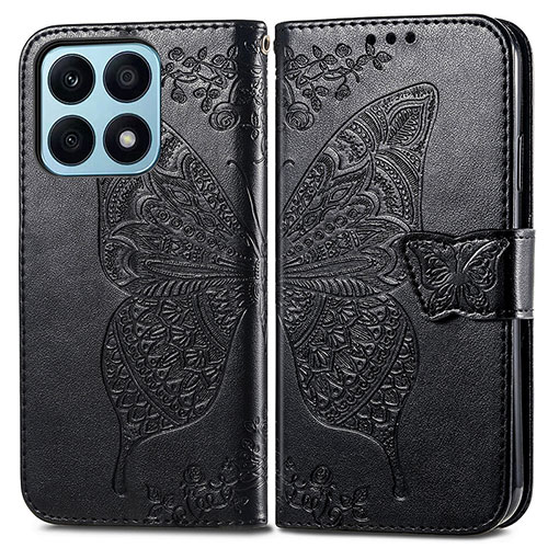 Leather Case Stands Butterfly Flip Cover Holder for Huawei Honor X8a 4G Black