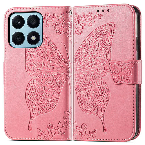 Leather Case Stands Butterfly Flip Cover Holder for Huawei Honor X8a 4G Hot Pink