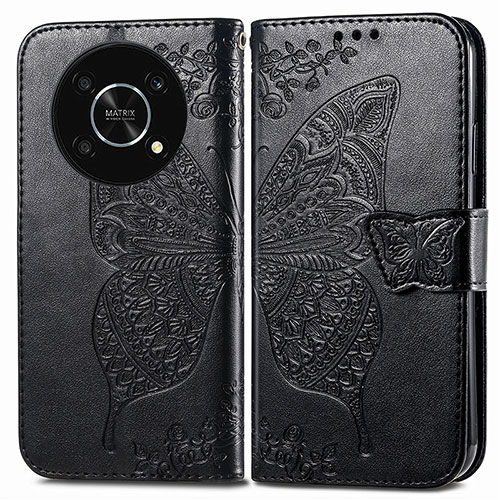 Leather Case Stands Butterfly Flip Cover Holder for Huawei Honor X9 5G Black