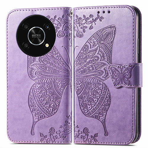 Leather Case Stands Butterfly Flip Cover Holder for Huawei Honor X9 5G Clove Purple