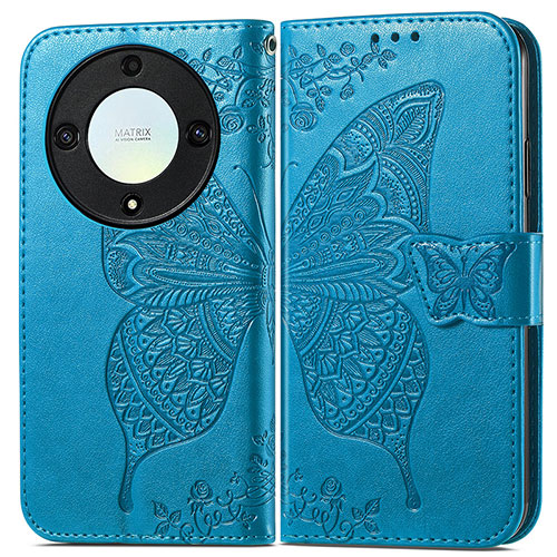 Leather Case Stands Butterfly Flip Cover Holder for Huawei Honor X9a 5G Blue