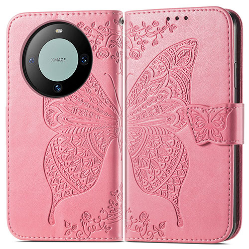 Leather Case Stands Butterfly Flip Cover Holder for Huawei Mate 60 Pro Hot Pink