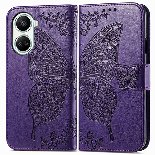 Leather Case Stands Butterfly Flip Cover Holder for Huawei Nova 10 SE Purple