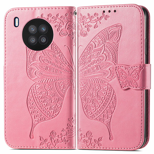 Leather Case Stands Butterfly Flip Cover Holder for Huawei Nova 8i Hot Pink