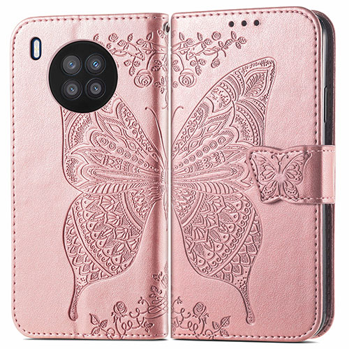 Leather Case Stands Butterfly Flip Cover Holder for Huawei Nova 8i Rose Gold