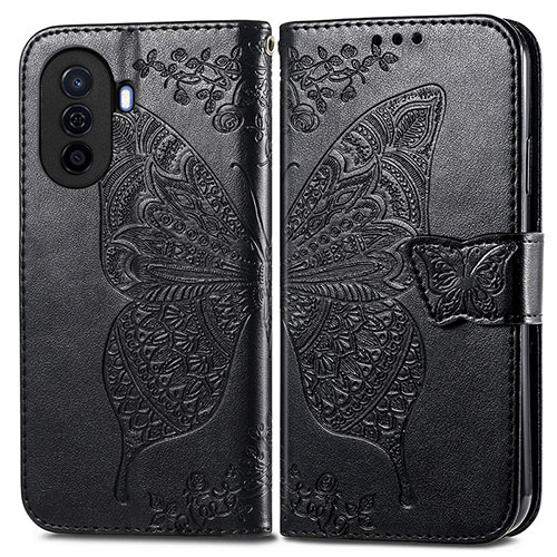 Leather Case Stands Butterfly Flip Cover Holder for Huawei Nova Y71 Black