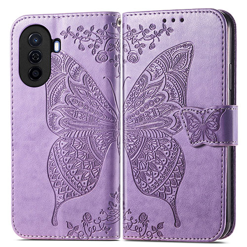 Leather Case Stands Butterfly Flip Cover Holder for Huawei Nova Y71 Clove Purple