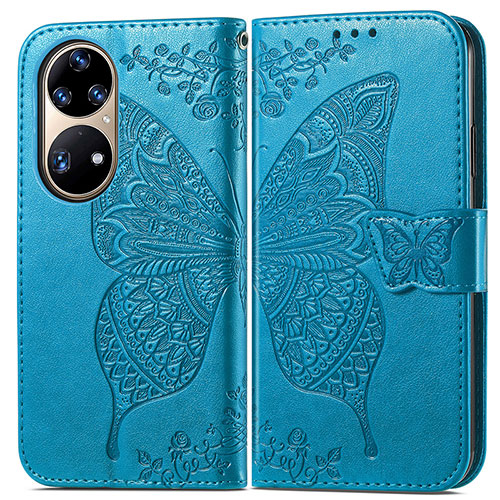 Leather Case Stands Butterfly Flip Cover Holder for Huawei P50 Blue