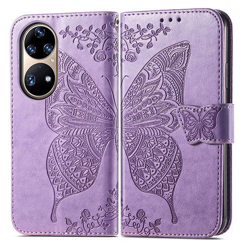 Leather Case Stands Butterfly Flip Cover Holder for Huawei P50e Clove Purple