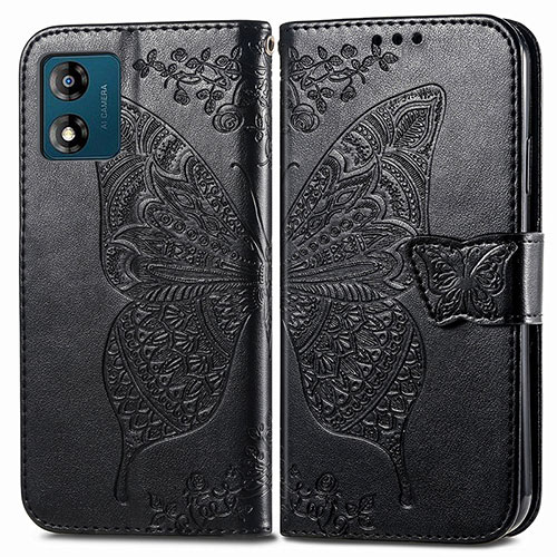 Leather Case Stands Butterfly Flip Cover Holder for Motorola Moto E13 Black